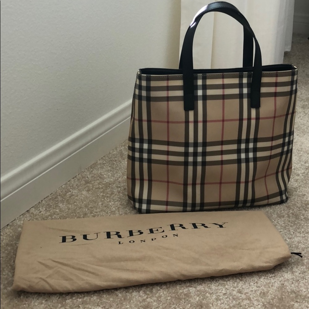 Authentic Burberry Check Tote Leather Satchel